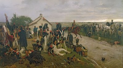 Der Morgen der Schlacht von Waterloo: Die Franzosen warten auf Napoleons Befehle, 1876 von Ernest Crofts